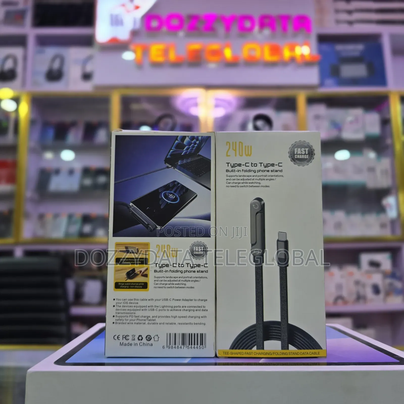 Tee Shaped 240w Type C to Type C Built in Folding Phone Stand