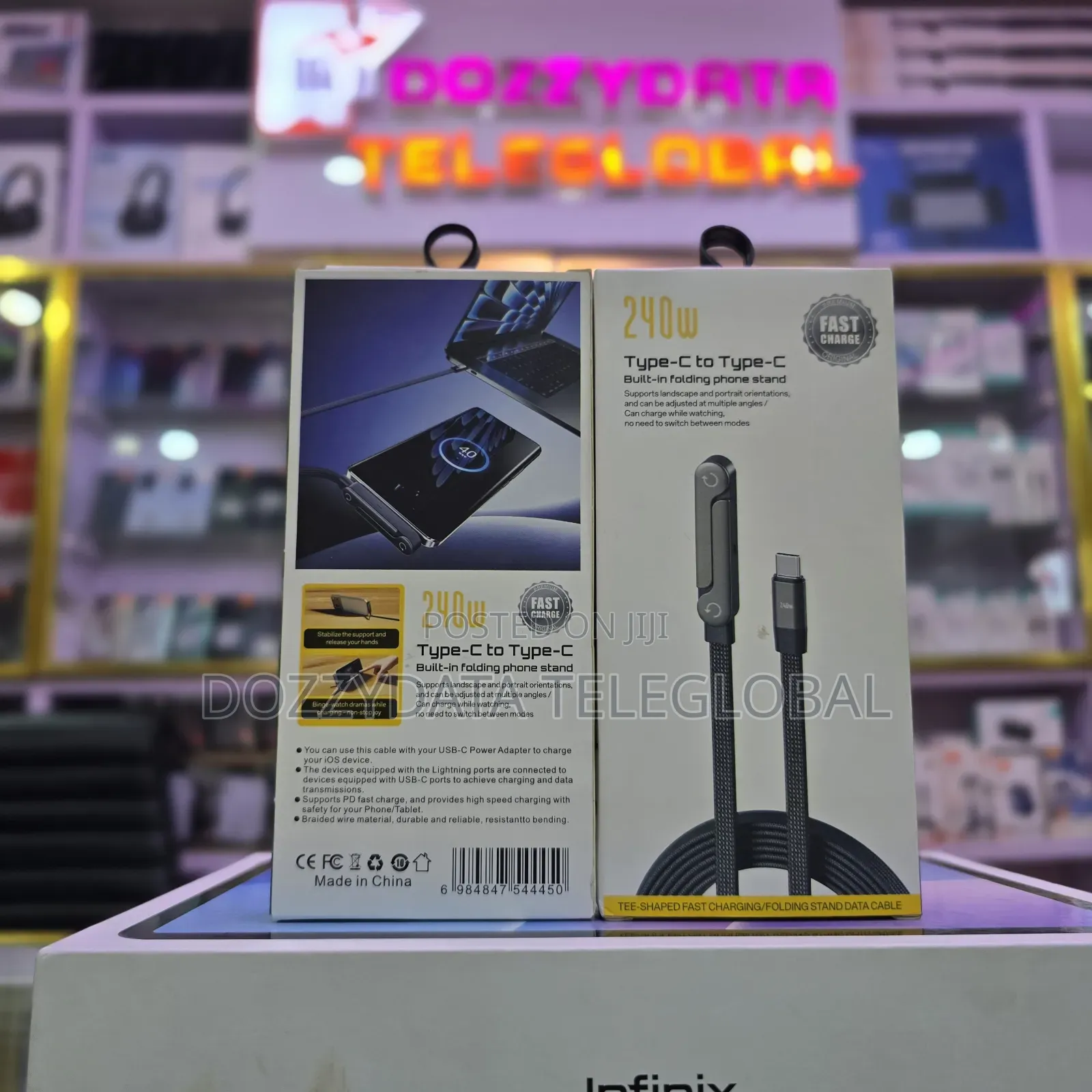 Tee Shaped 240w Type C to Type C Built in Folding Phone Stand