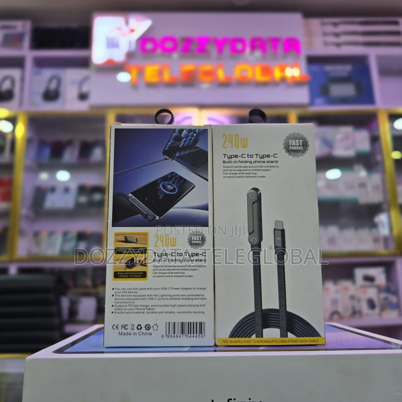 Tee Shaped 240w Type C to Type C Built in Folding Phone Stand