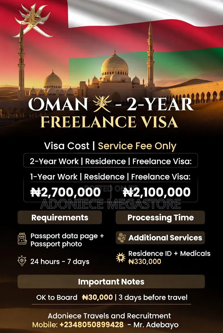 Oman Freelance Visa for Male N Female