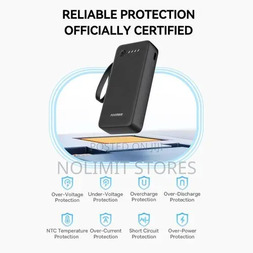 Foomee 20000mah Power Bank, Built-in 3-in-1 Cable Type-C, Led Light