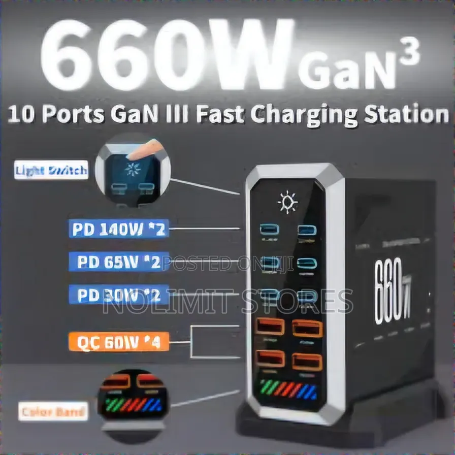 660w Gan Usb C Charger Station 10 Ports Fast Charger