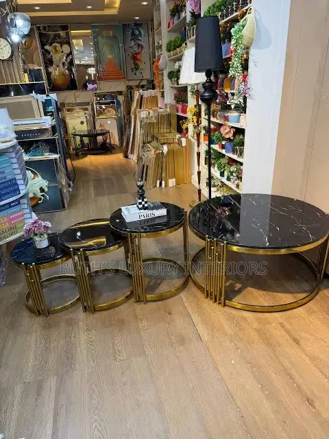 3in1 Black and Golden Mable Top Center Table