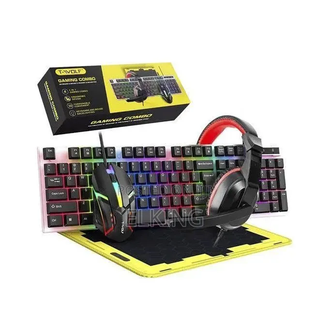 T-Wolf 4in1 RGB Ganing Combo Keyboard + Mouse + Headset + Mouse Pad