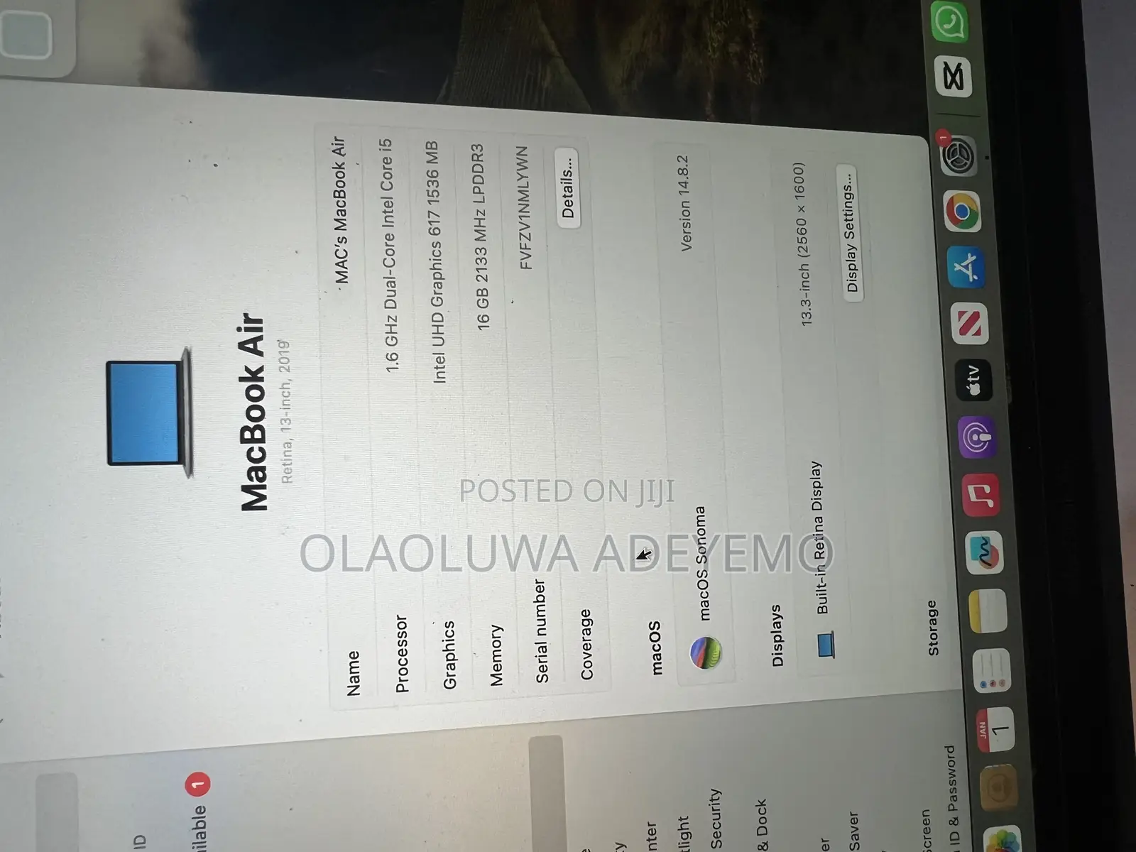 Laptop Apple MacBook Air 2019 16GB Intel Core i5 SSD 256GB
