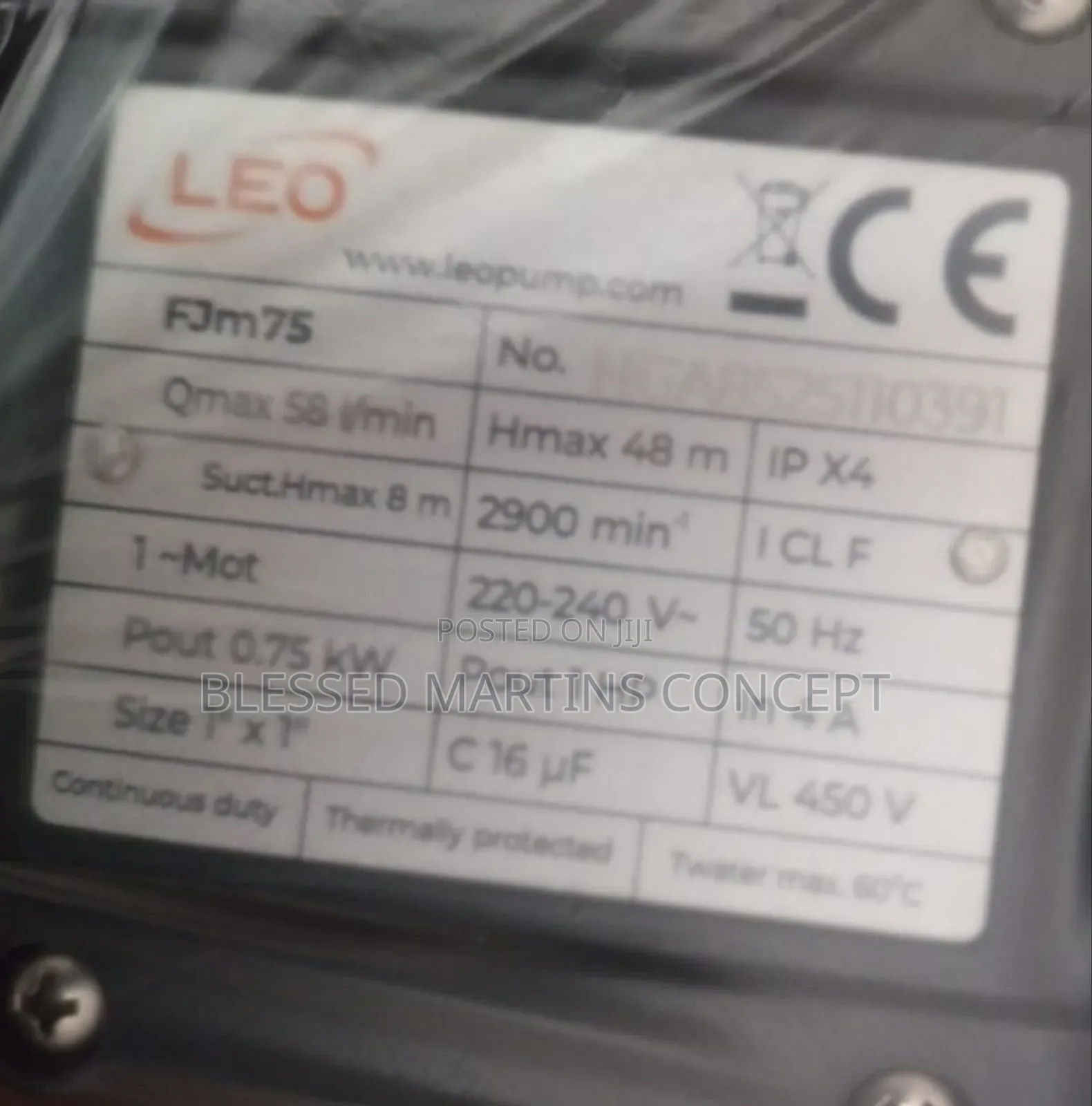 1hp Quality Surface Pump With Stainless Impeller.Brand:Leo 100% Copper