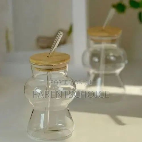 Borosilicate Glass Drinking Glass With Lid and Straw