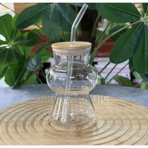 Borosilicate Glass Drinking Glass With Lid and Straw