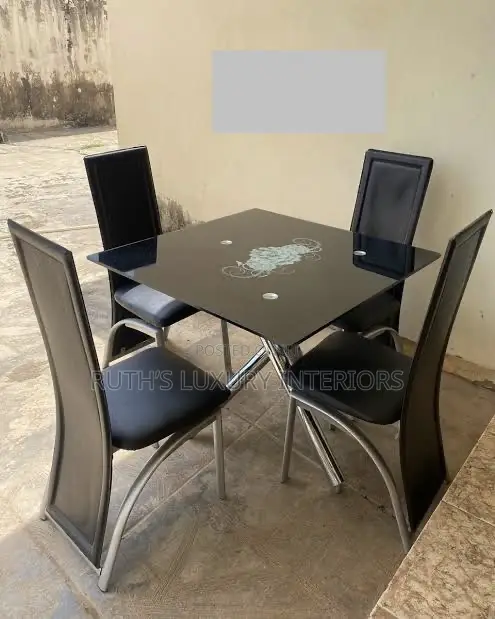 Quality Square Shape Glass Dining Table With 4 Chairs