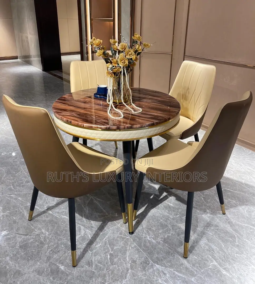 Imported Marble Dining Table With 4 Chairs Available in Brown Black