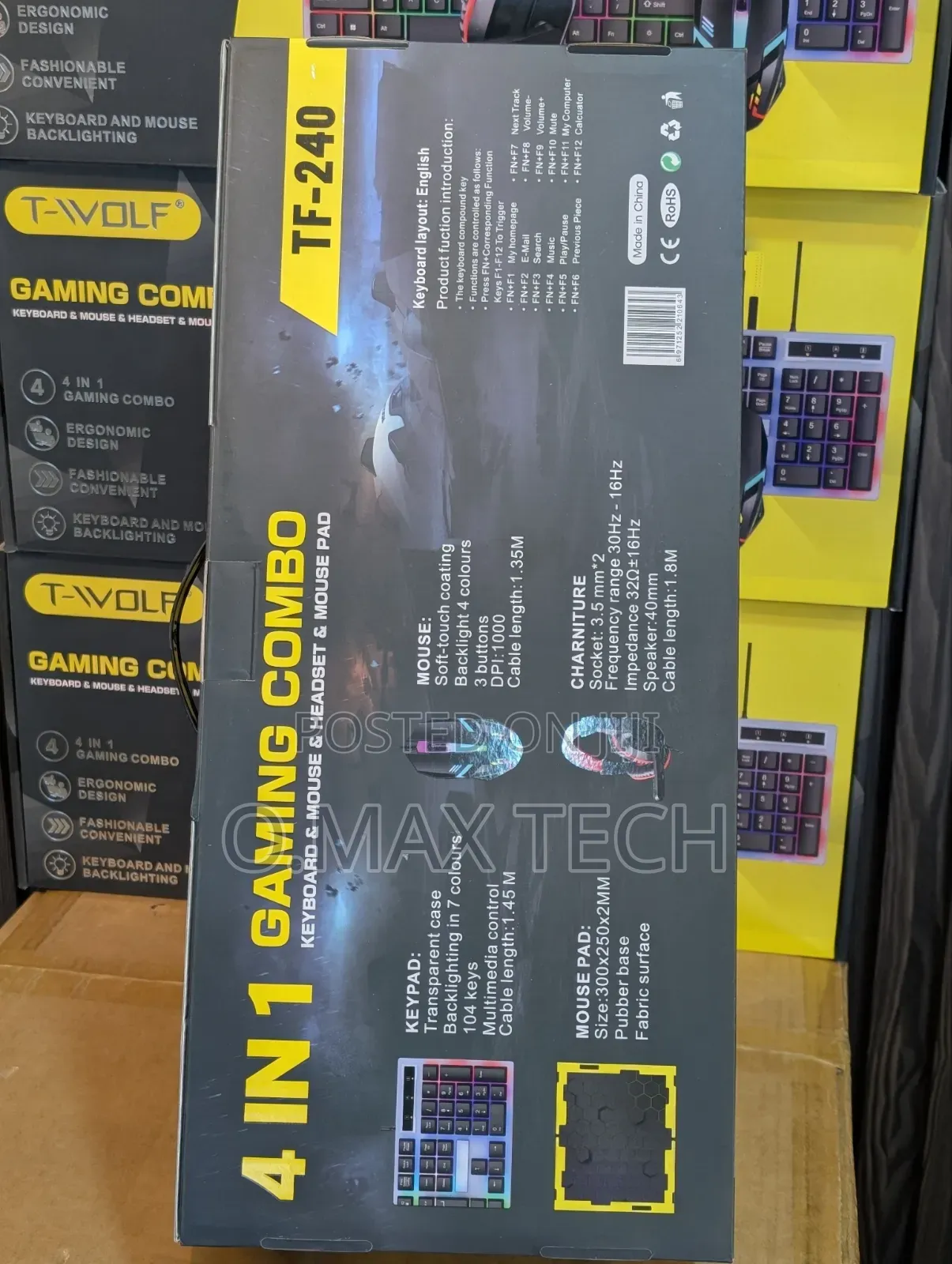 T-Wolf Tf240 4-in-1 Gaming Combo / RGB Keyboard, Mouse, Headset Pad