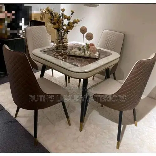 Marble Top Dining Table With 4 Leather Chairs