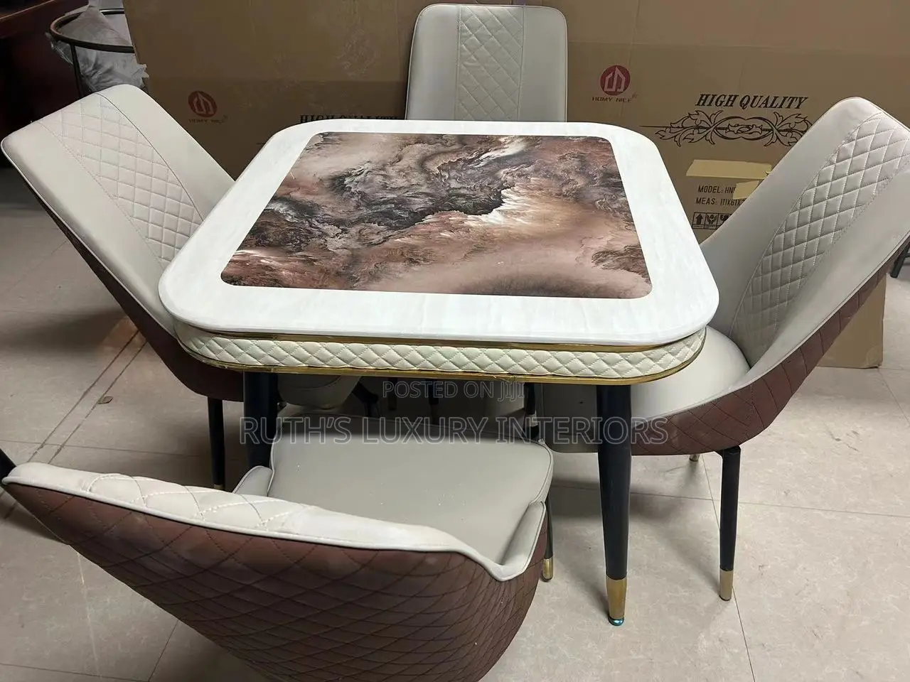 Marble Top Dining Table With 4 Leather Chairs