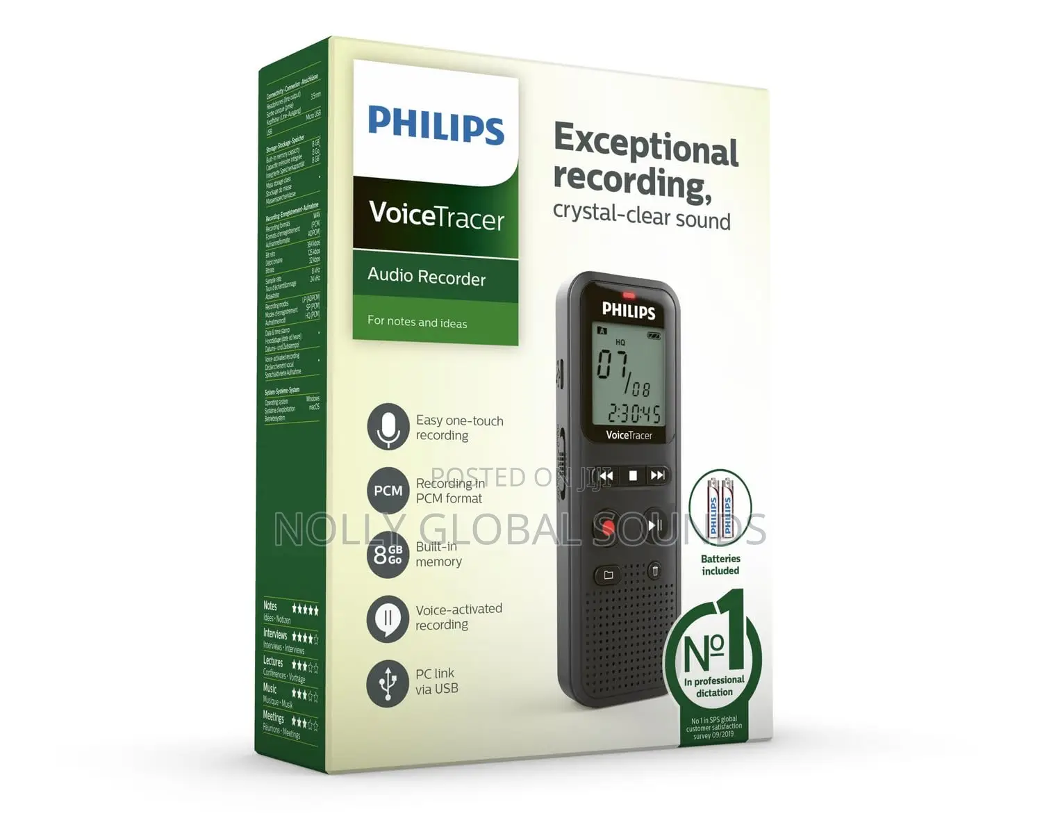 Philips Voice Tracer Dvt1160 Audio Recorder, Mono Wav/Adpcm, 8gb, Usb