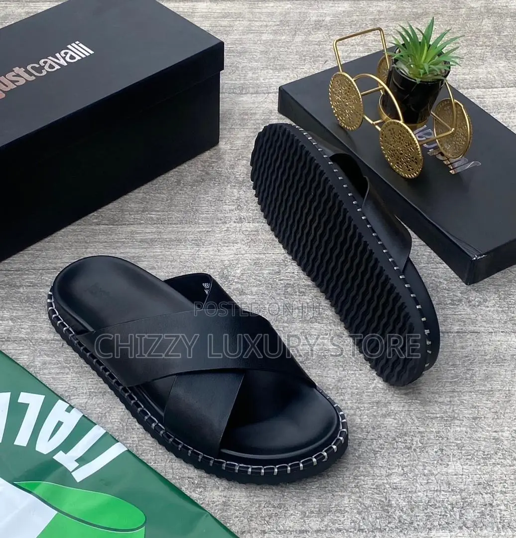 Roberto Cavalli Quality Luxury Men Genuine Leather Pams