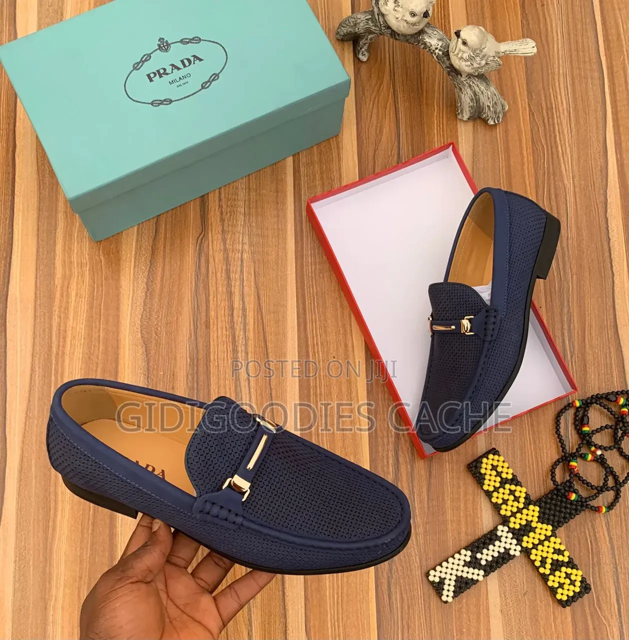 Prada Milano Black Textured Loafers With Gold Buckle Detail