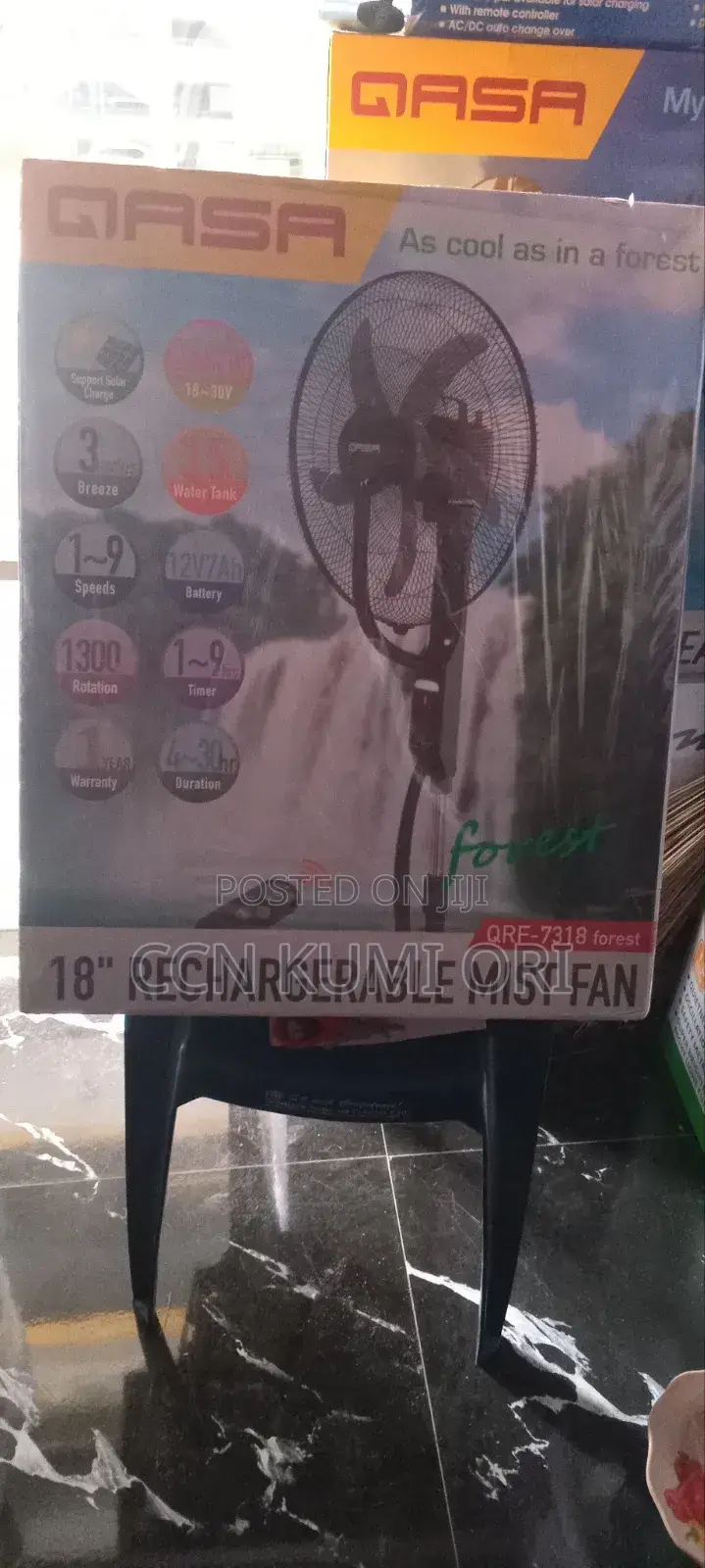Qasa 18-Inch Rechargeable Mist Fan. With Led.