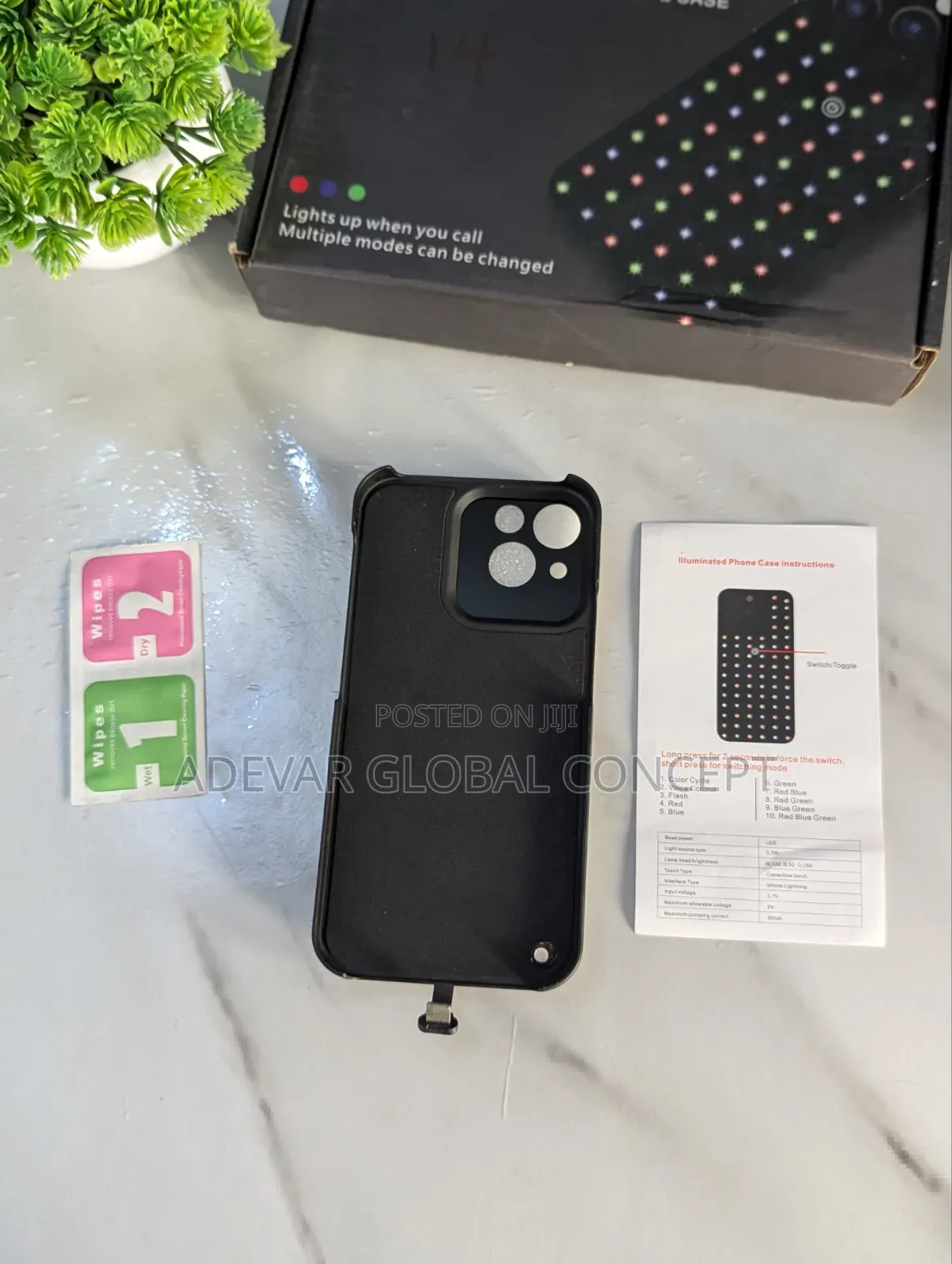 Built in Disco Led Light Glass Phone Case Pouch for iPhone 14