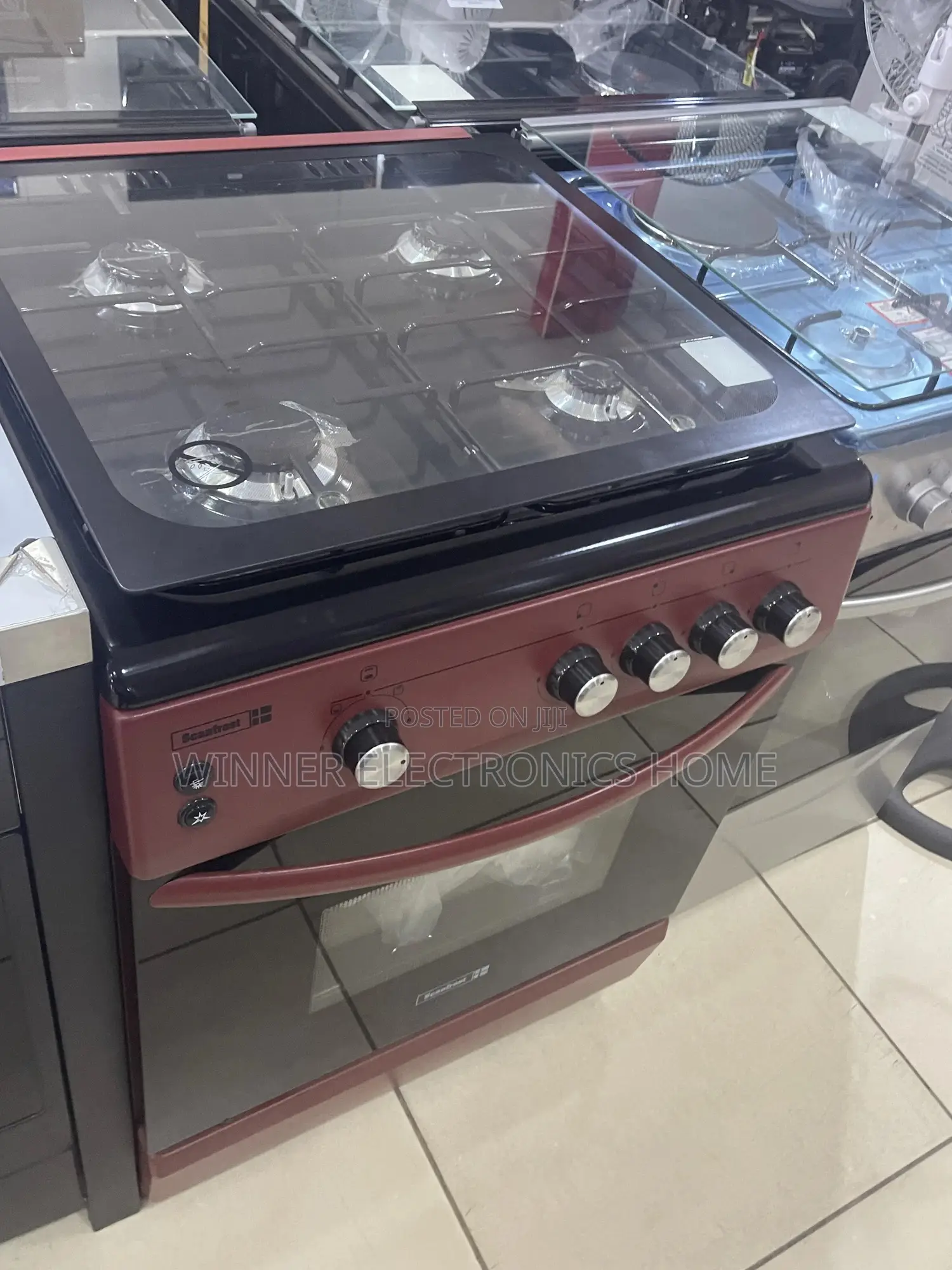 Scanfrost 60 by 60 Gas Cooker Wine Red 4 Burner