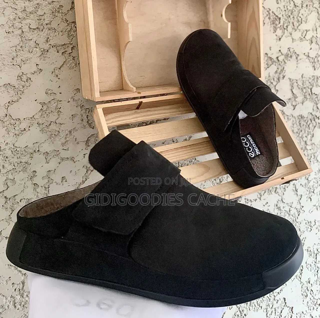 Ecco Black Suede Velcro Mule in Size 39-45