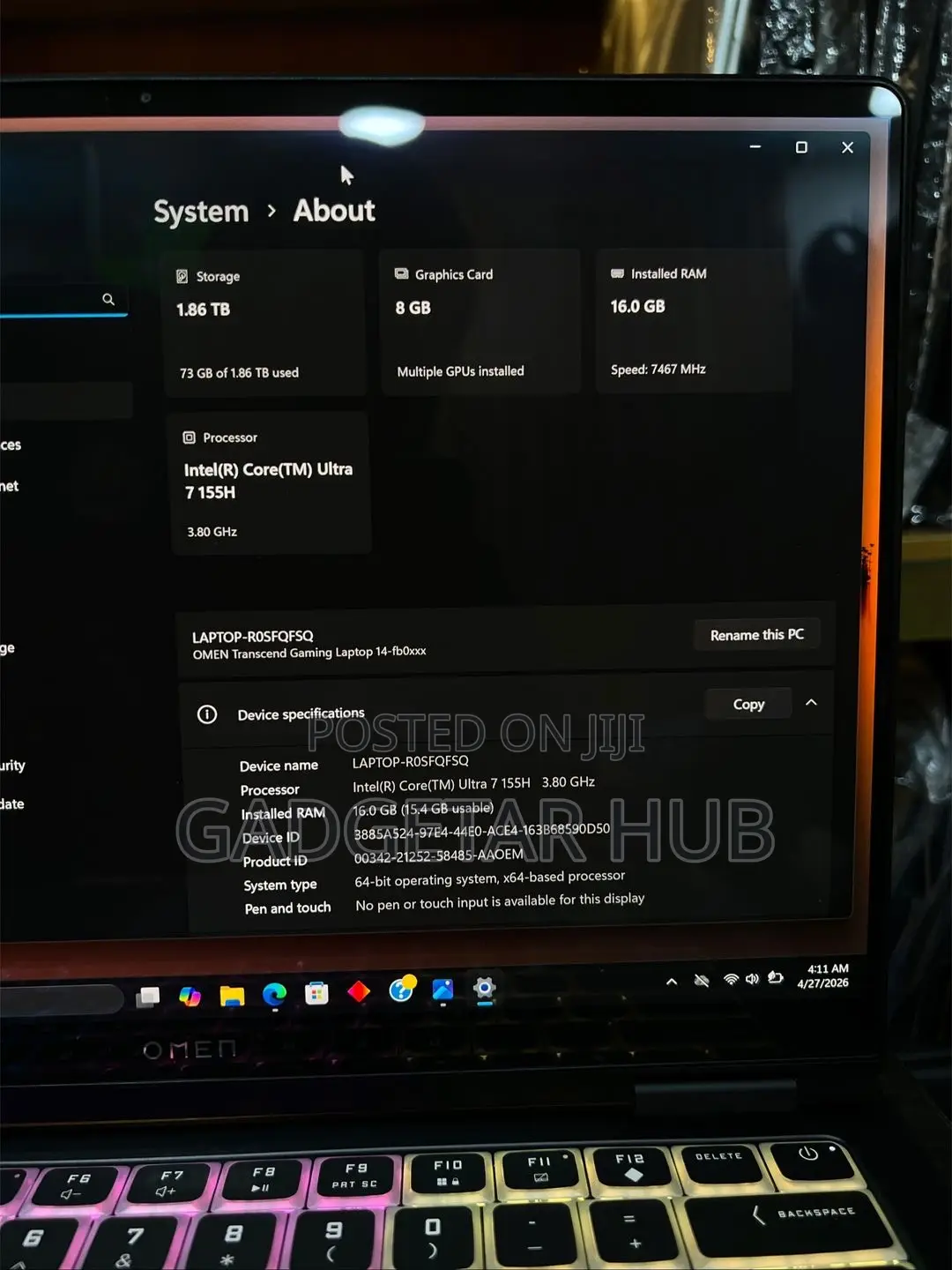 Laptop HP Omen Transcend 14-fb0023dx 16GB Intel Core Ultra 7 SSD 2T