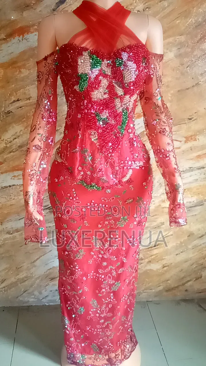 Red Luxury Lace Skirt and Blouse.