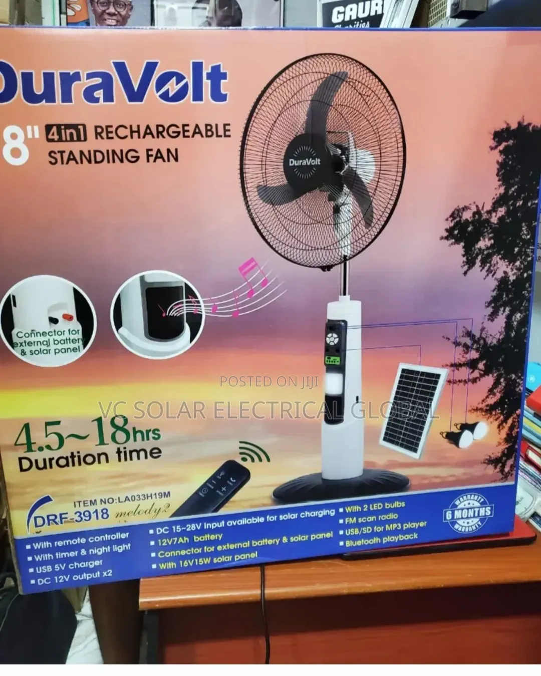 Duravolt 18” Rechargeable Standing Fan (4-in-1) – Super Durable!