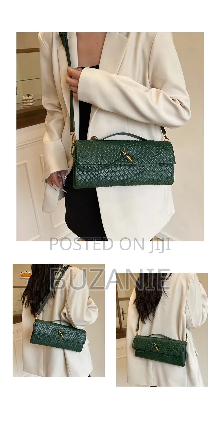 Luxury Woven Baguette Bag – Emerald Green Gold Ladies Bag