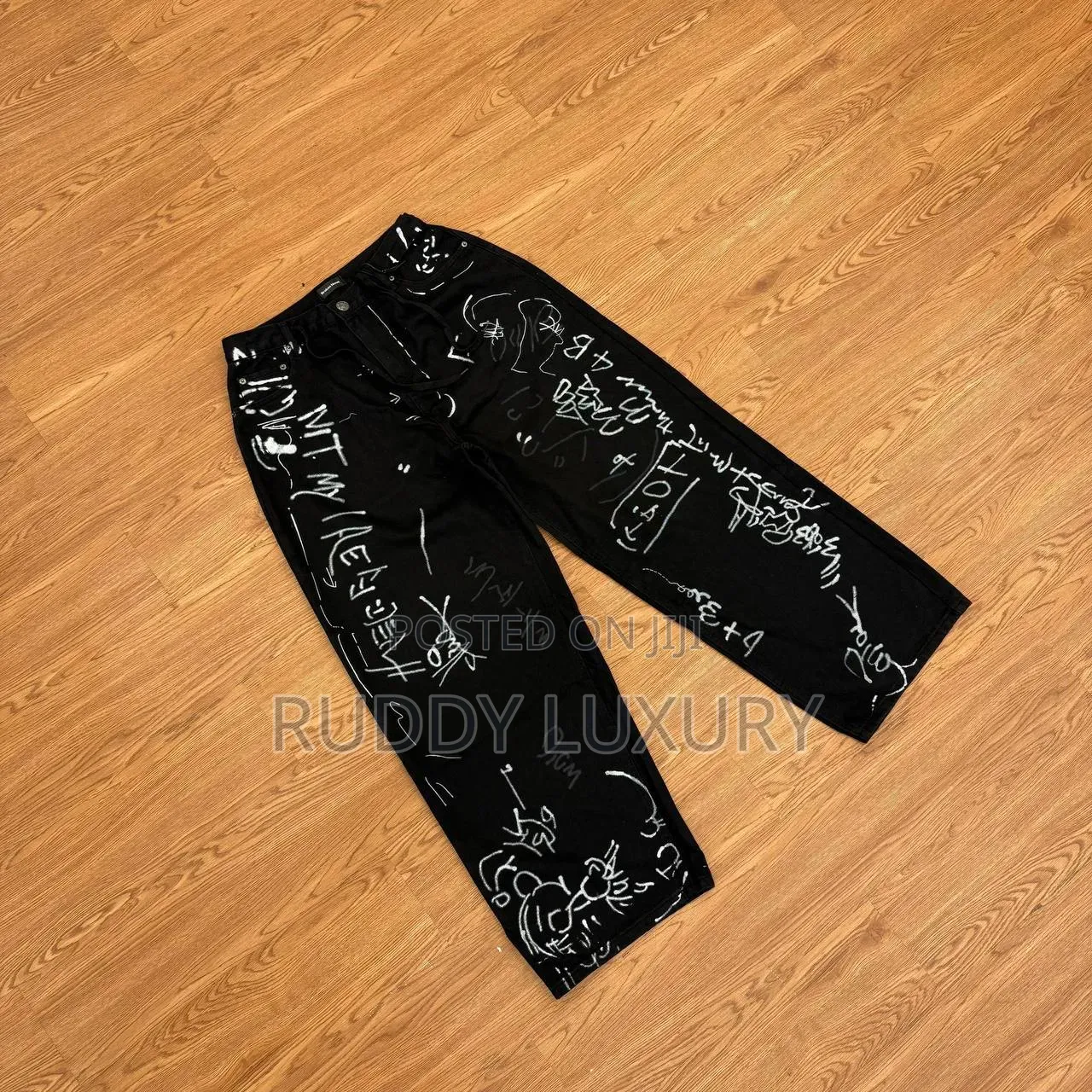 Dark Script — Black Graphic Grunge Jeans