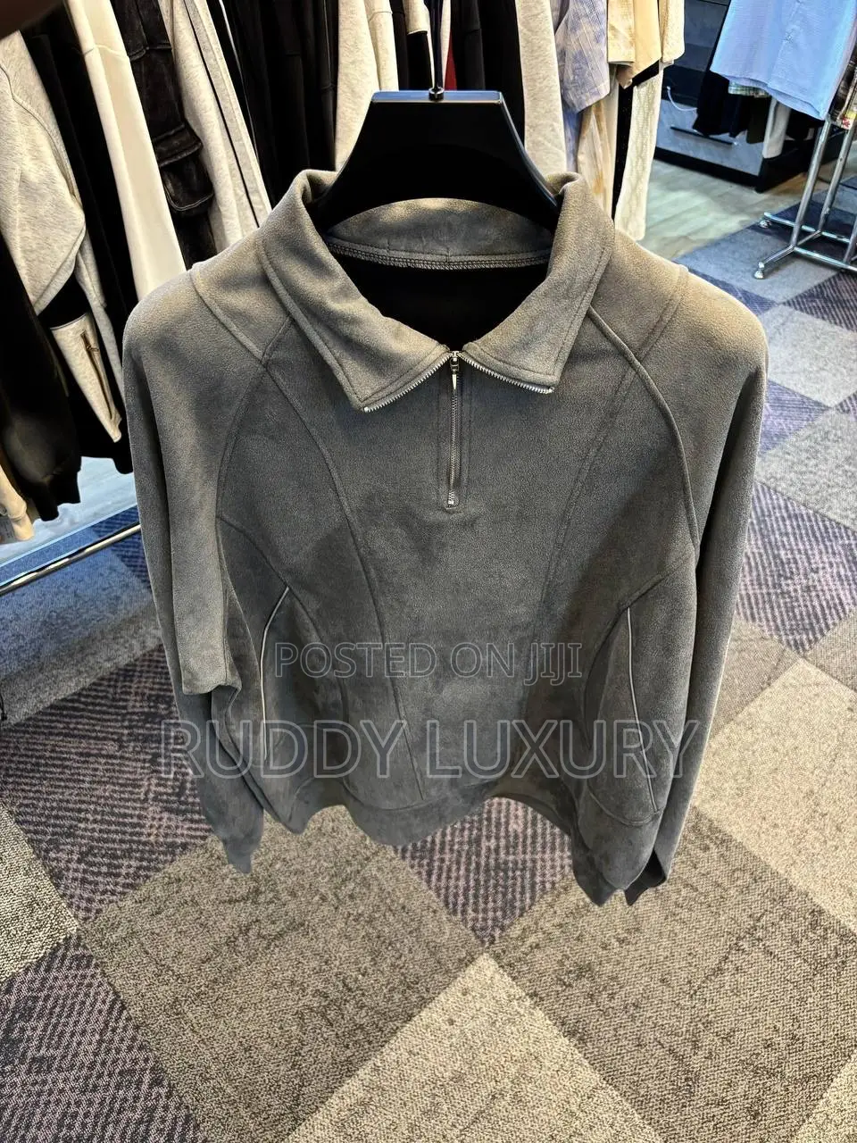Premium Luxury Suede Chrome Zipper Collar Long Sleeve