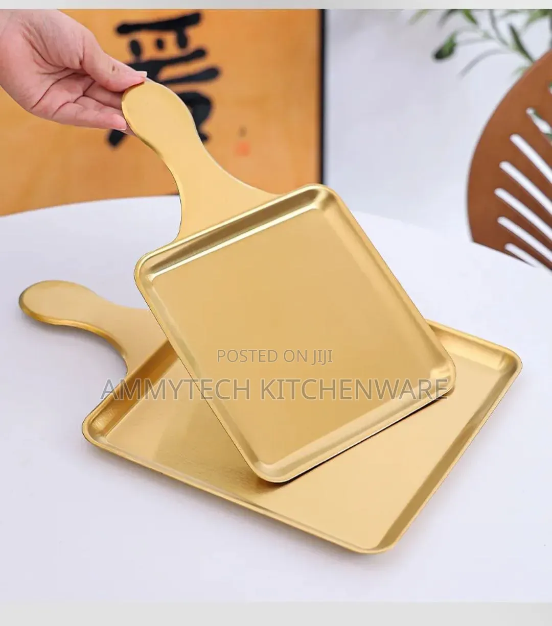Golden Stainless Steel Square Food Platter