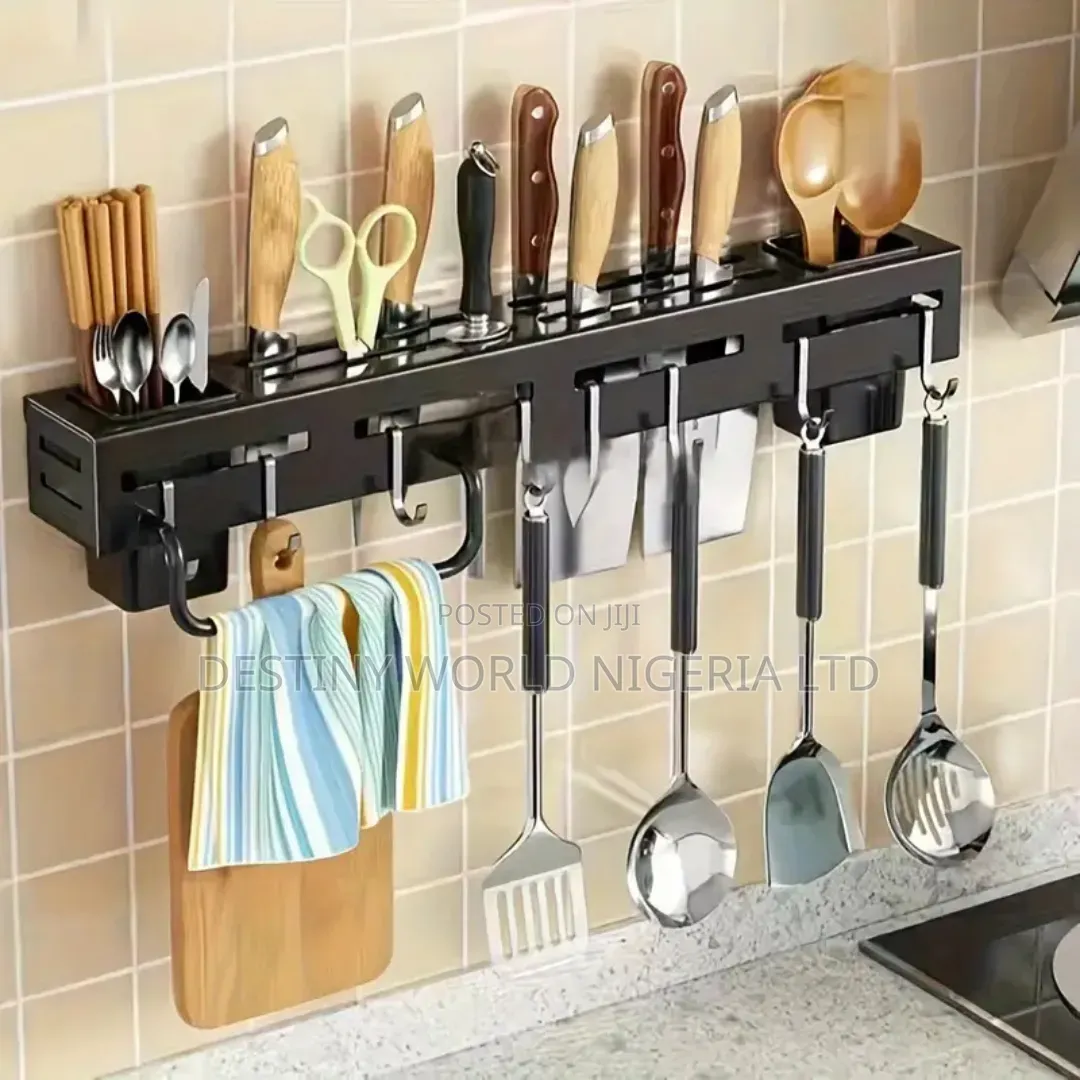 Wall-Mounted Stainless Steel Utensil Organizer.