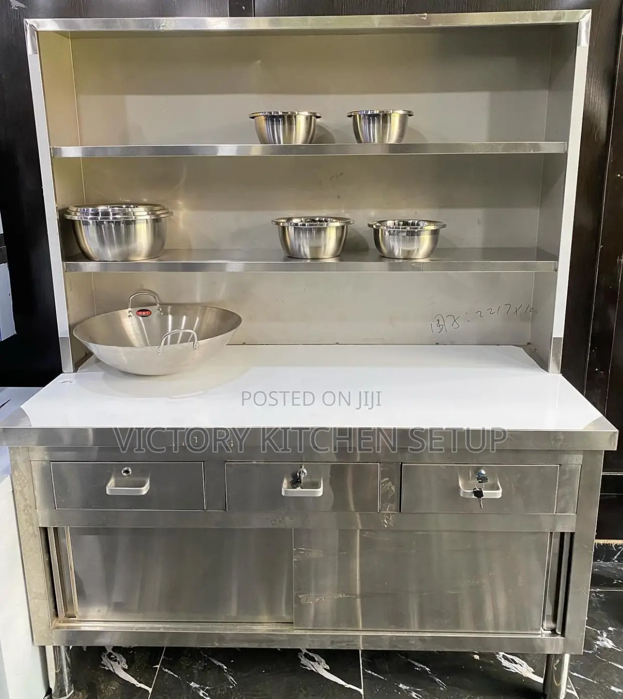 Table With Cabinets and Upper Shelves