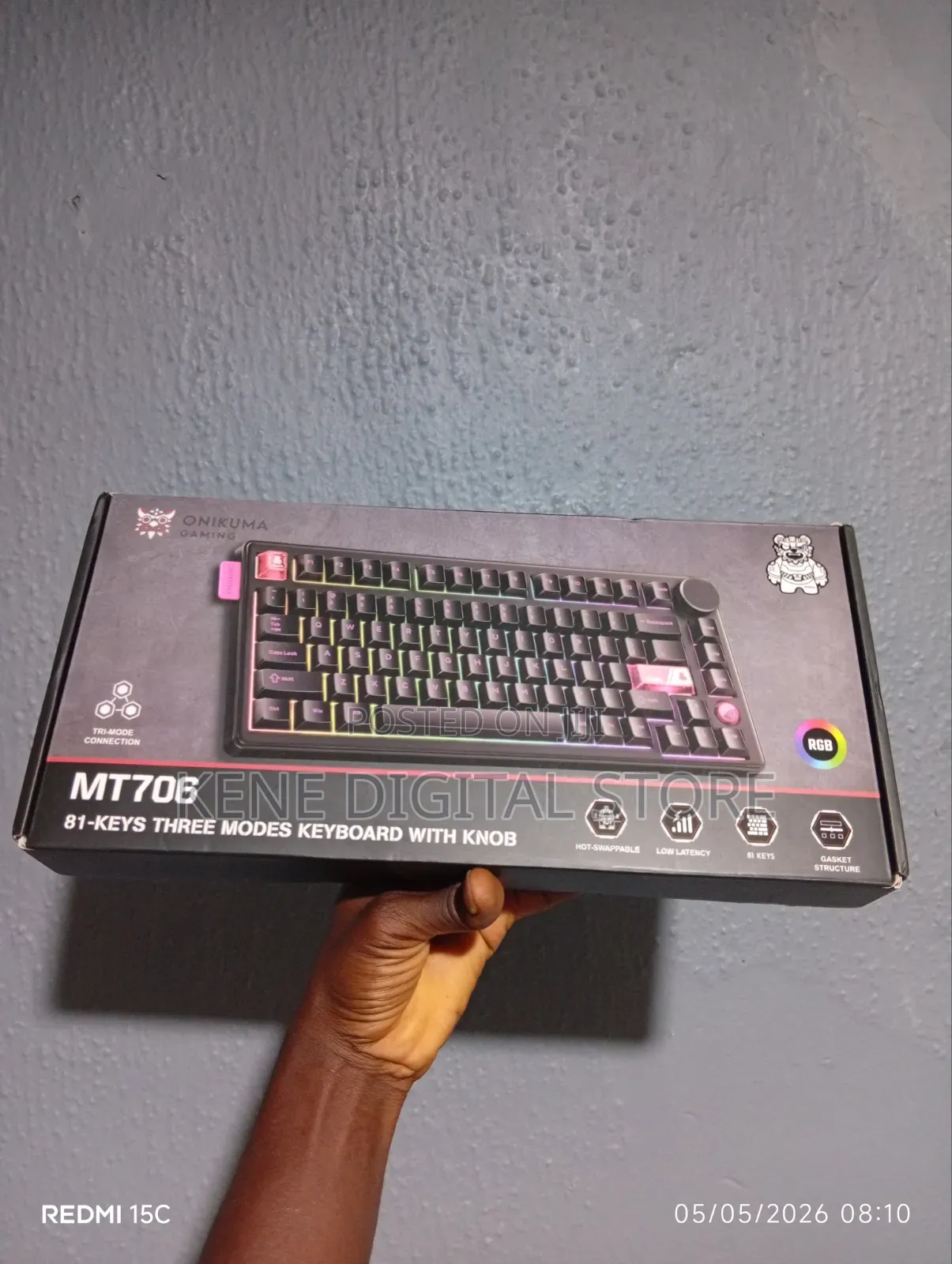 Brand New Onikuma Mt706 Tri-Mode Gaming Keyboard (Rgb, Hot-Swappable)