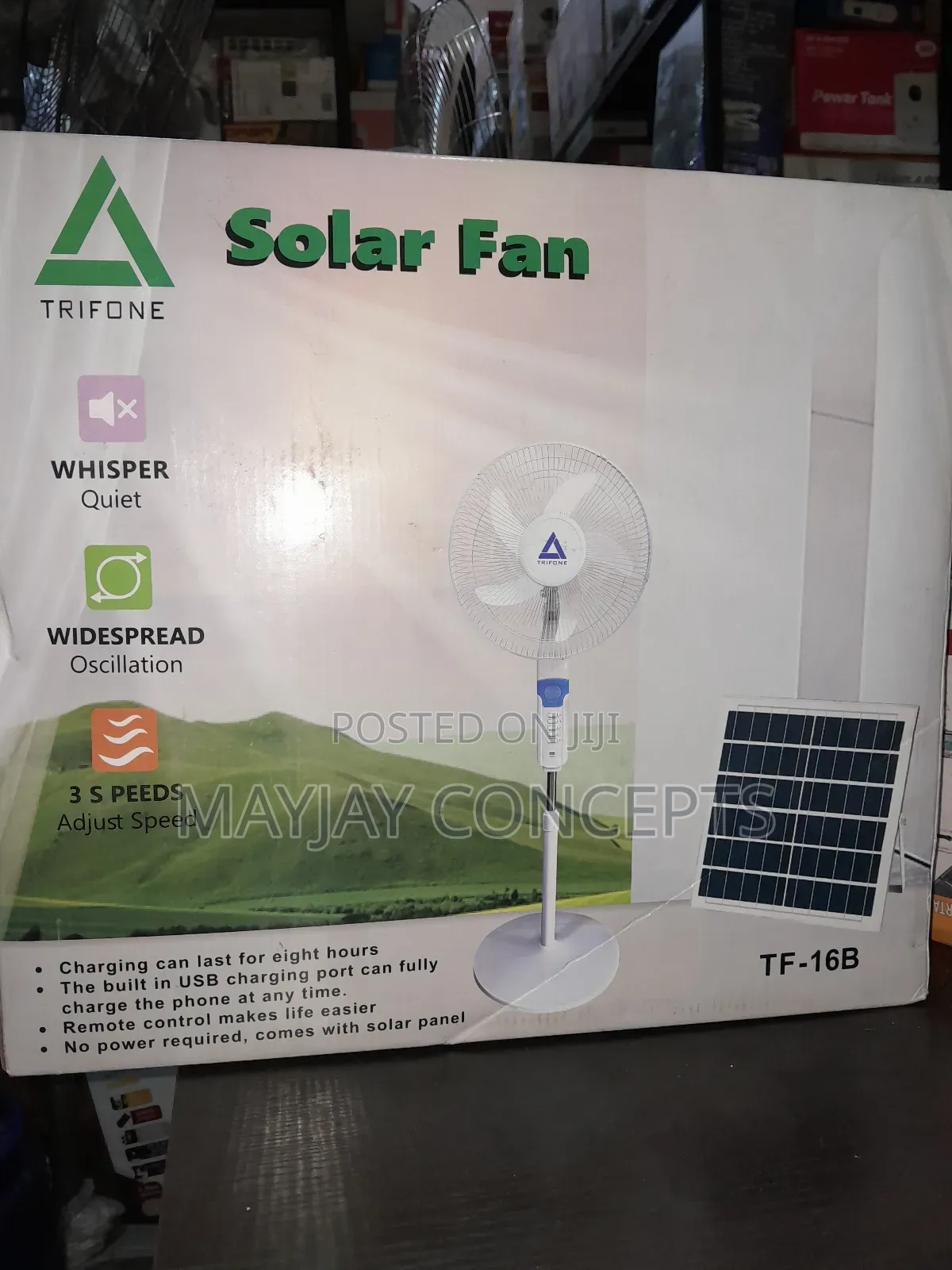 Trifone Tf-16b Solar Fan | 16” Rechargeable + Panel
