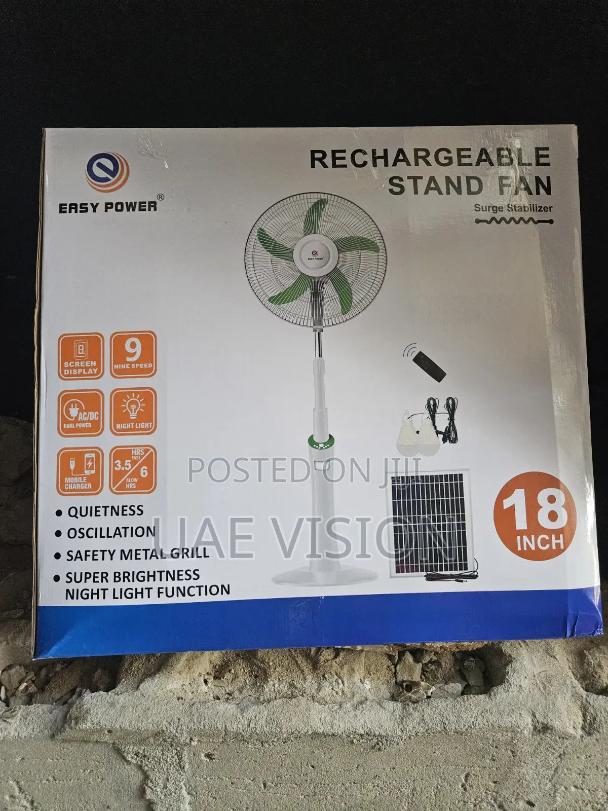18inches Solar Rechargeable Fan Ersy Power