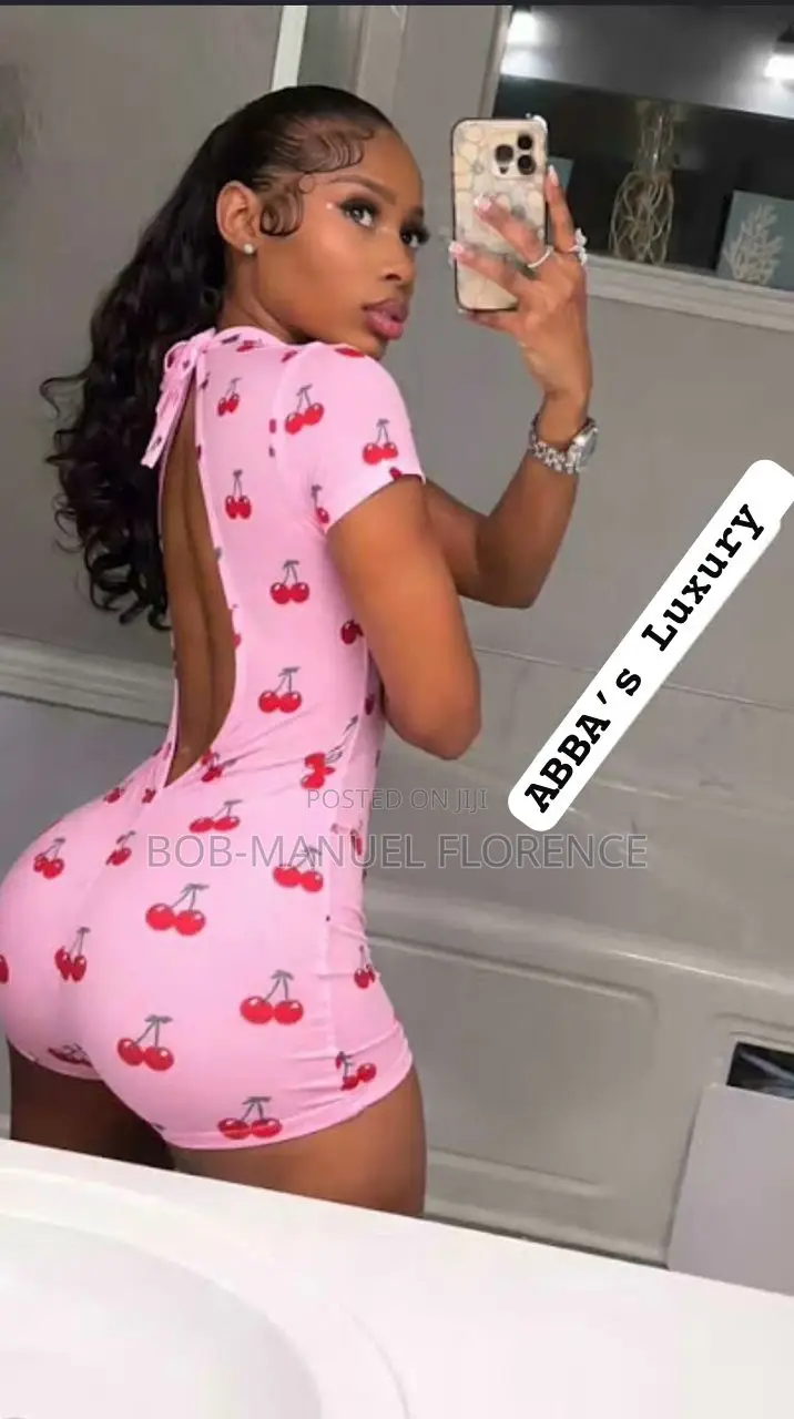 Sexy Shein Cherry Print Lettuce Trim Romper