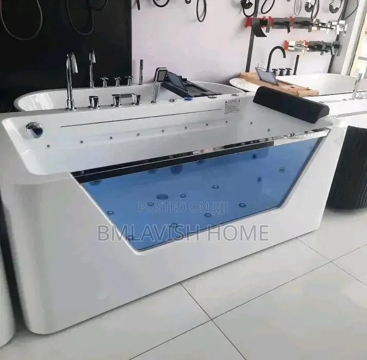 White Acrylic Rectangular Whirlpool Jacuzzi With Glass