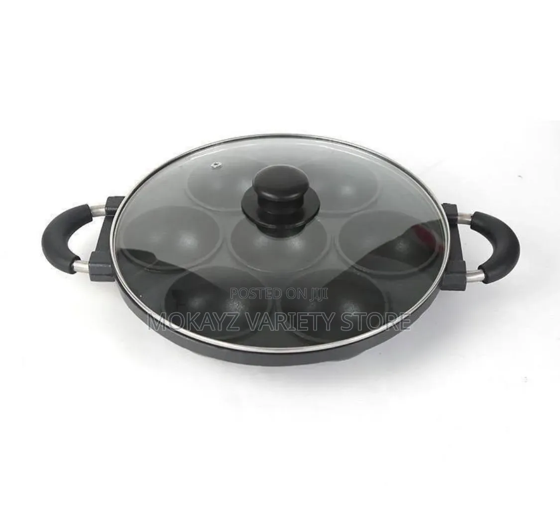 Smp 7 Holes Round Shape Non Stick Masa/Bean Cake Pan With Glass Lid