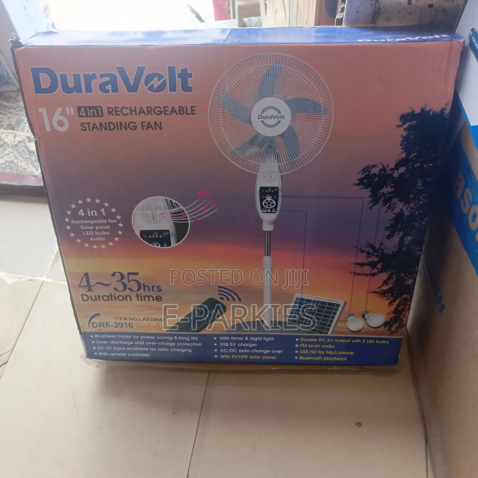 Duravolt Rechargeable Solar Fan With Sola