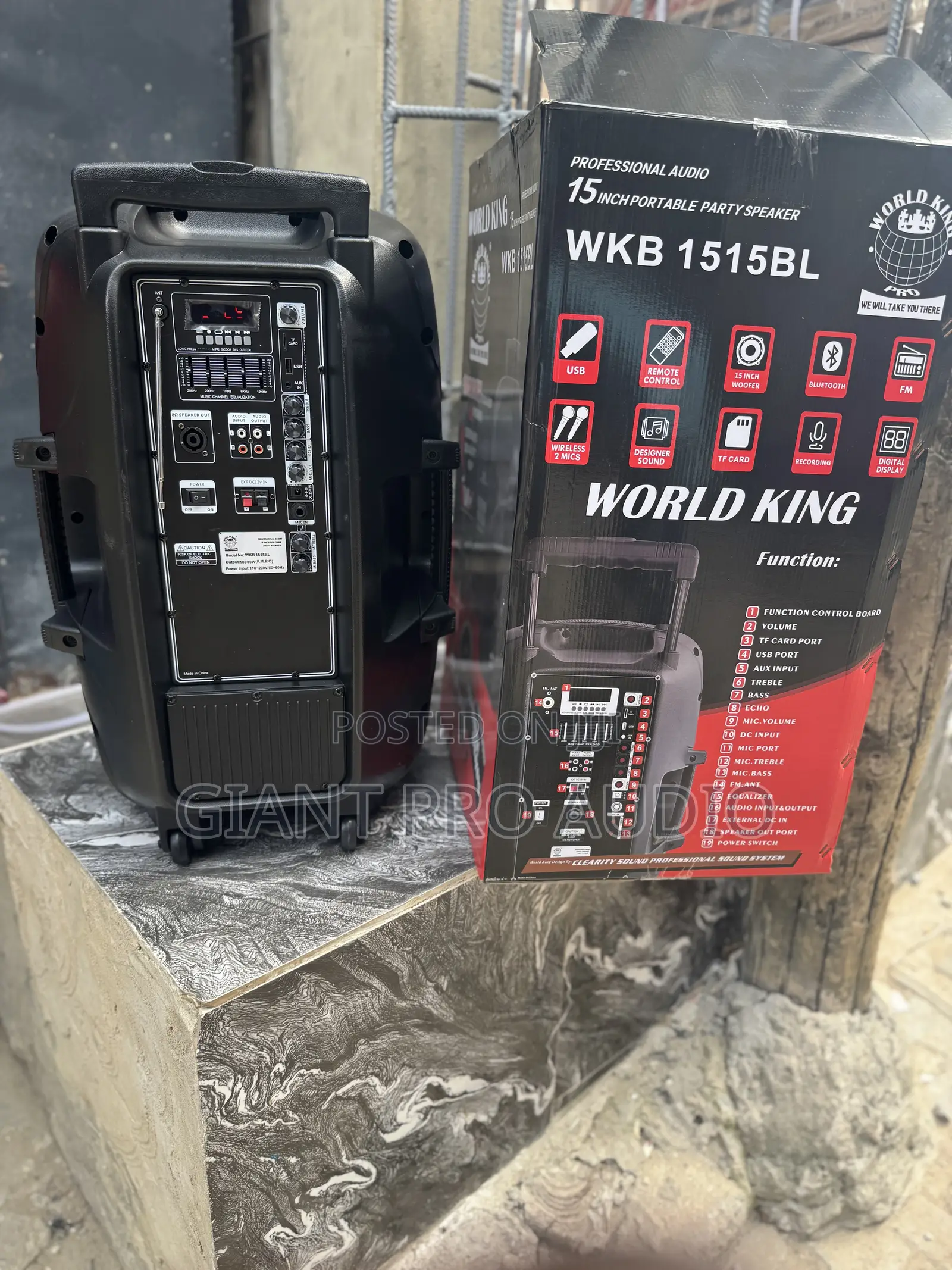 Worldking WKB-1515bl 15 Inches Portable Party Speaker (Public Adress)
