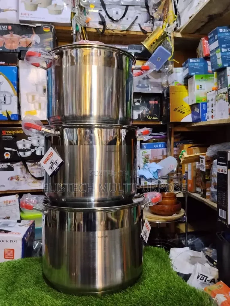 Hoffavorer 3-Piece Heavy Duty Stainless Steel Stock Pot Set