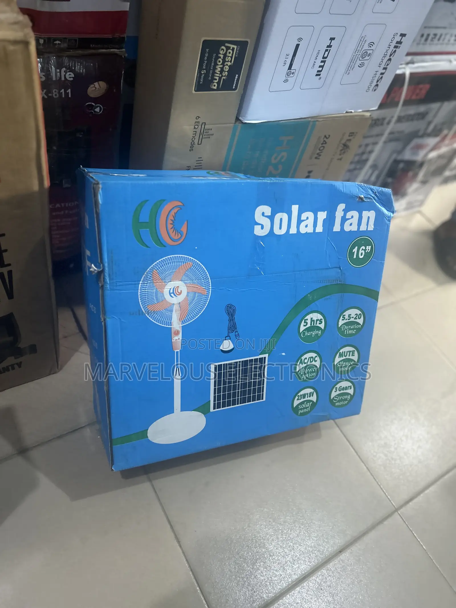 Brand New Hc Solar Rechargeable Standing Fan With Full Panel and Bob
