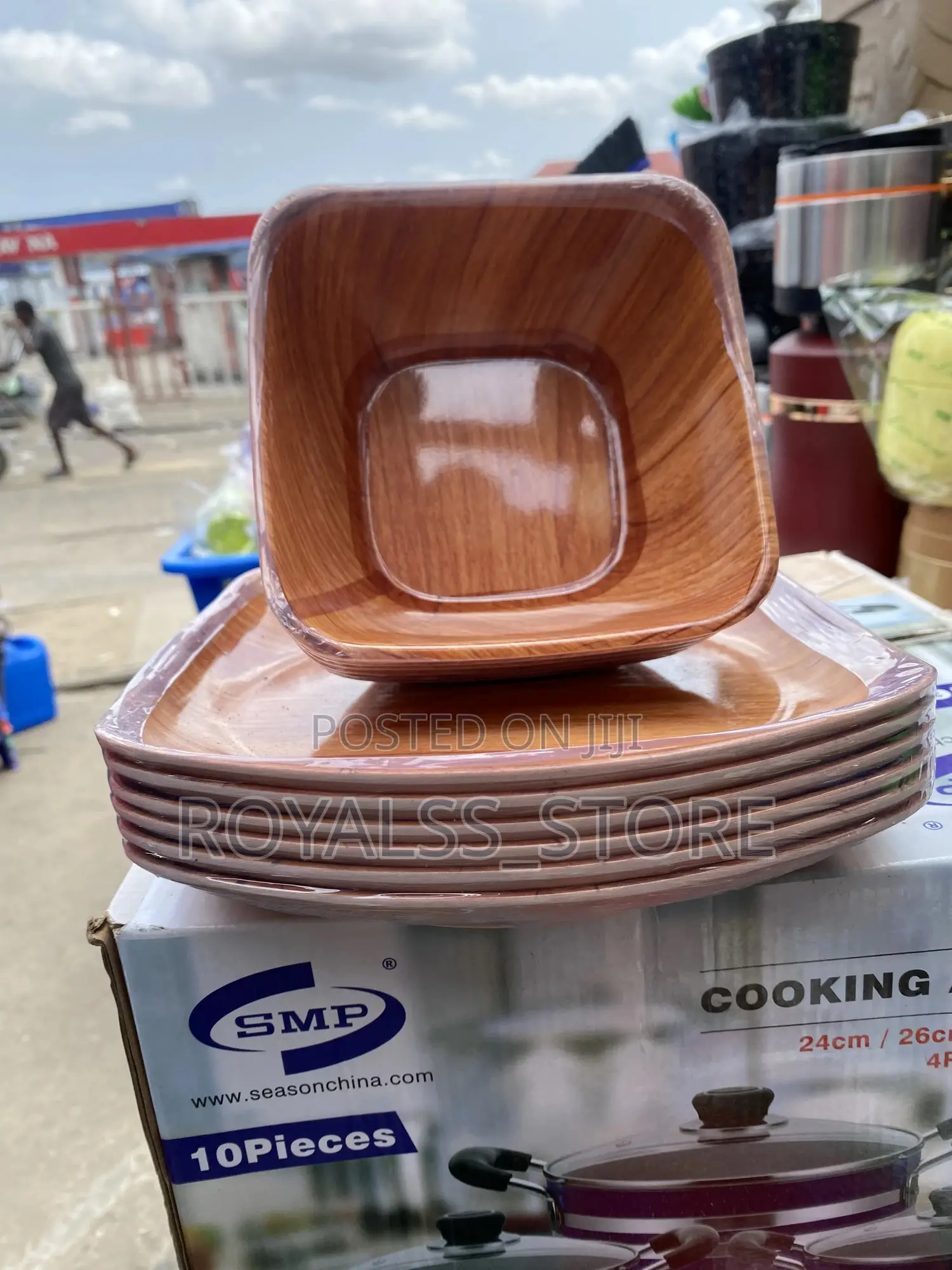 12pcs Wood Grain Unbreakable Ceramic Plate Set