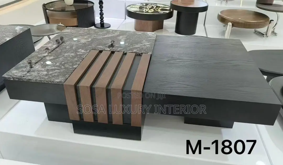 Premium Grey Marble and Wood Centre Table