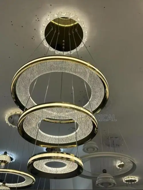 Gold 3-Tier Crystal Ring Chandelier