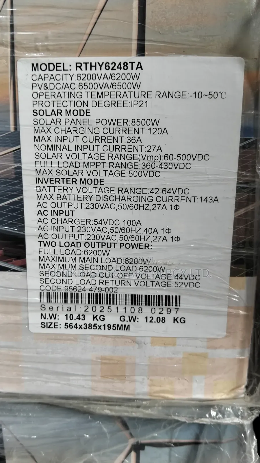 6.2kva 48v Restar Solar Hybrid Inverter