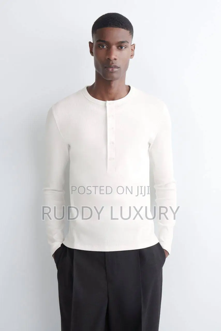 Cos Slim Ribbed Cotton Long-Sleeved Henley T-Shirt