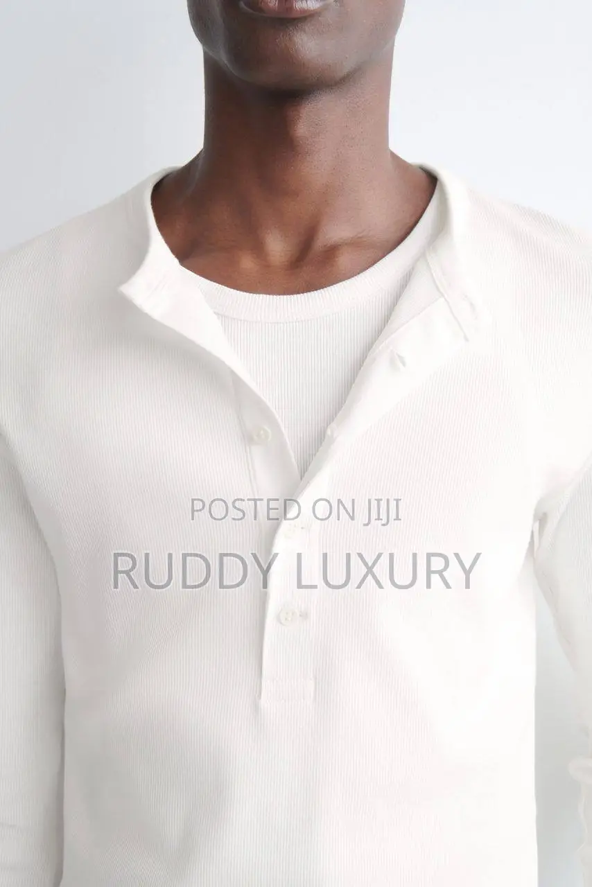 Cos Slim Ribbed Cotton Long-Sleeved Henley T-Shirt