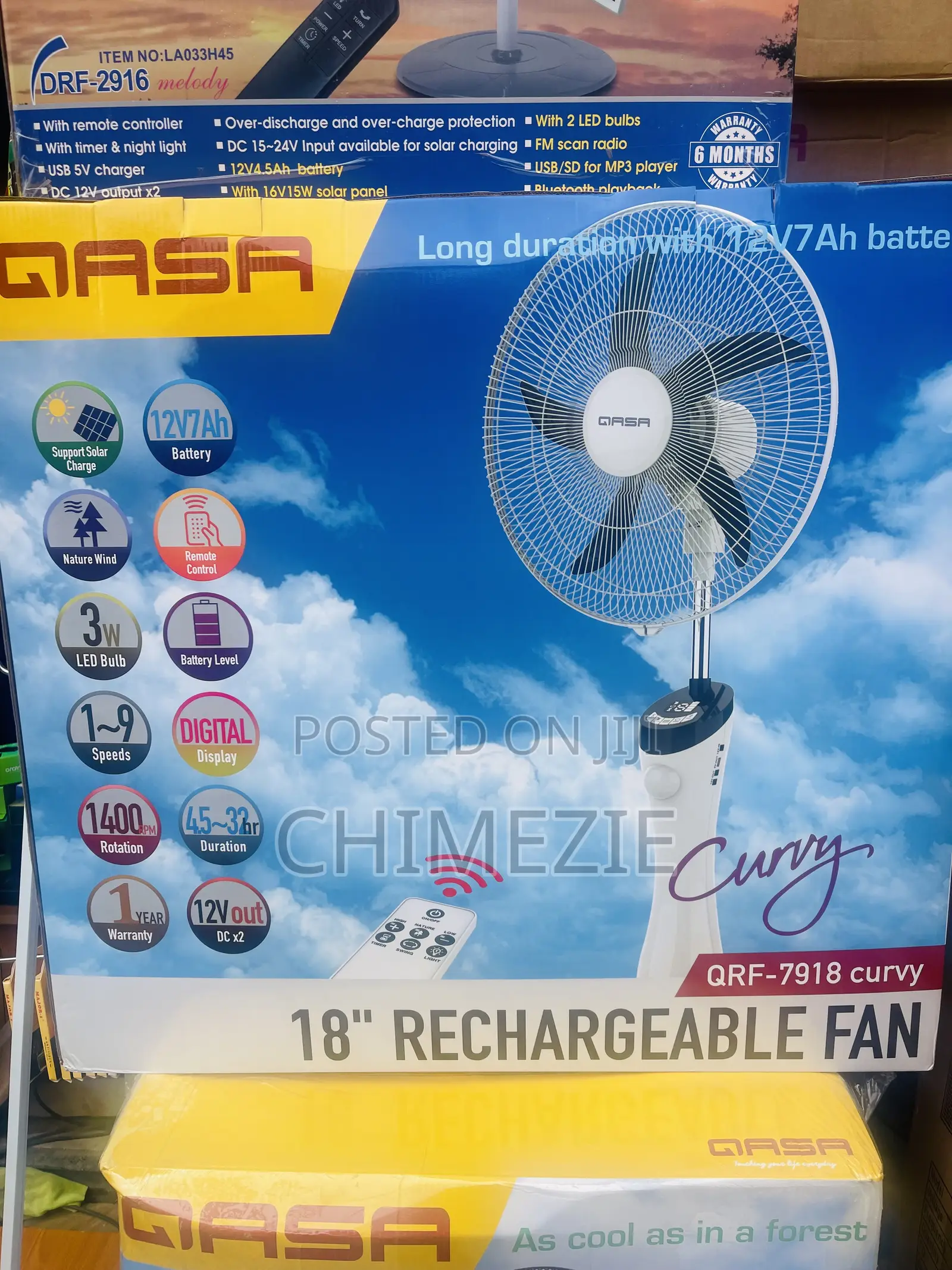 Qasa 18”Rechargeable Fan Curvy Design
